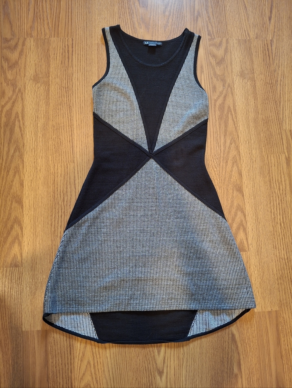 A/X Armani Exchange Black and Gray Sleeveless High-Low Knit Dress